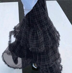 Women's Mesh Plaid Layered Tulle Skirt, Pleated Puffy Skirt, Summer